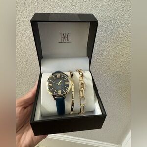 INC International Concepts Gold and Blue Women's Watch and Bracelet Set